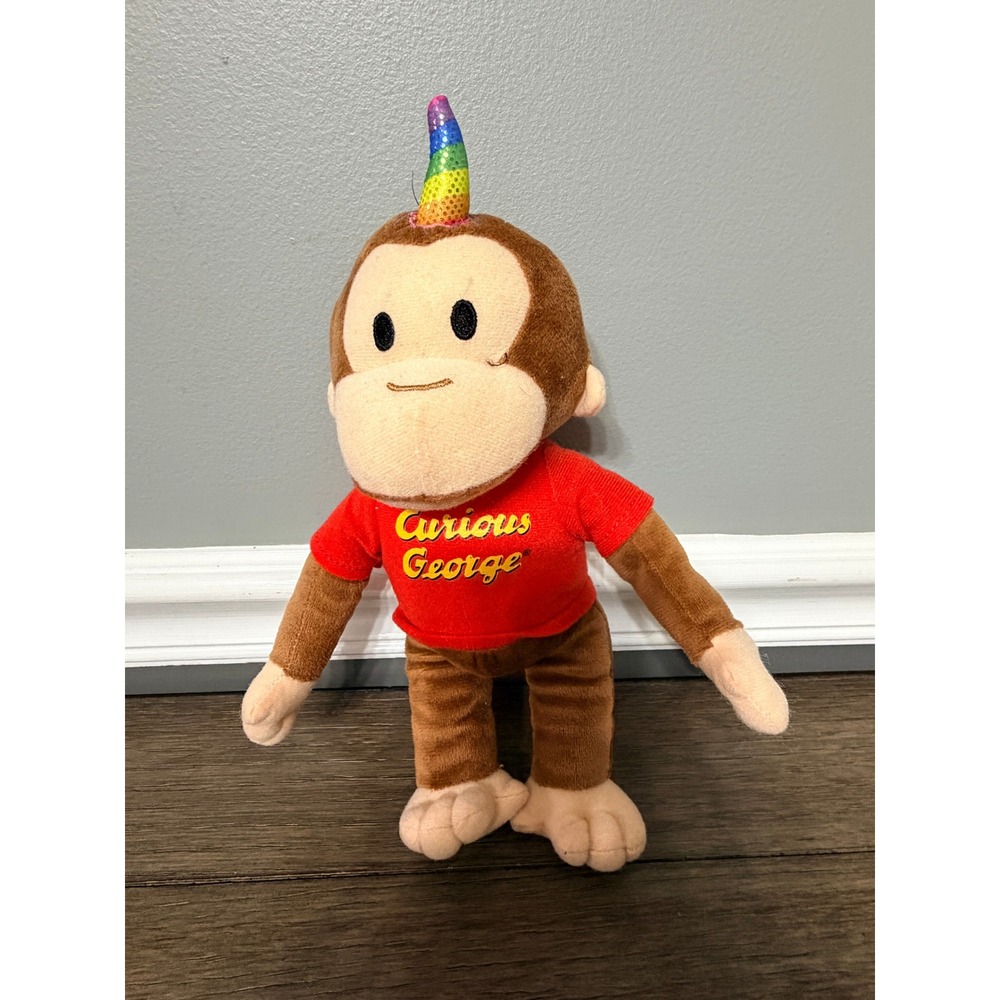 Curious George Monkey with Rainbow Unicorn Horn Plush